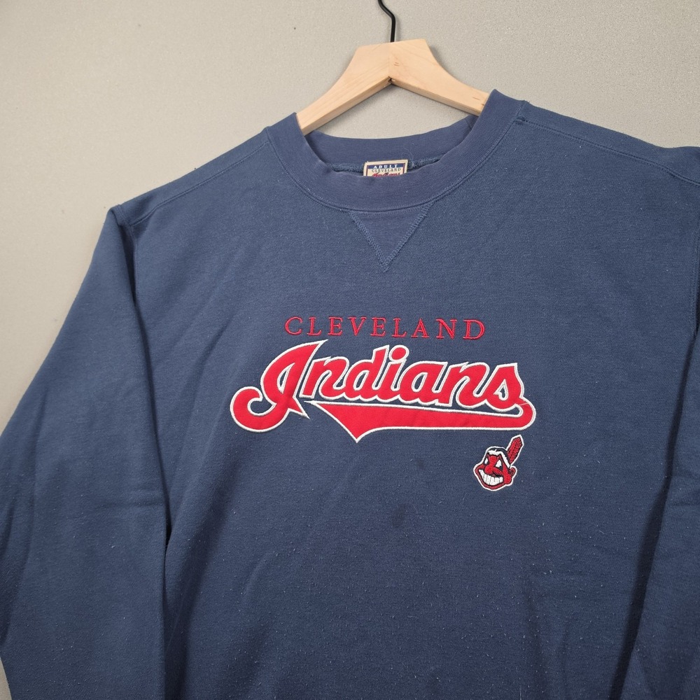 Vintage 90s Cleveland Indians Crewneck Sweatshirt Mens Sz M Navy Chief Wahoo MLB